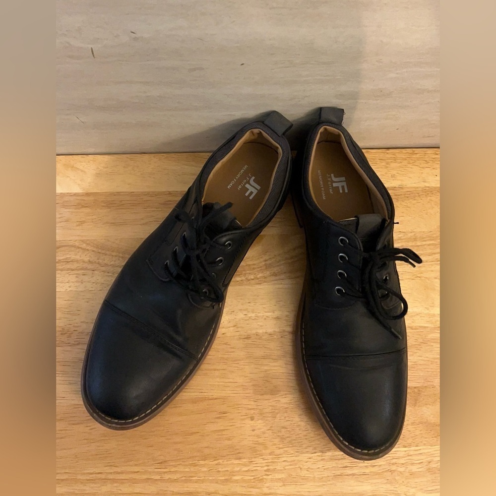 JF J.Ferrar Damon Black Leather Cap-toe Oxford